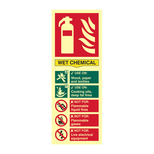'Fire Extinguisher Composite Wet Chemical' Sign, Flexible Photoluminescent Vinyl (75mm x 200mm)