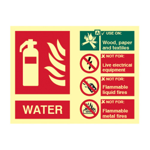 'Fire Extinguisher Wet Chemical' Sign, Flexible Photoluminescent Vinyl (200mm x 150mm)