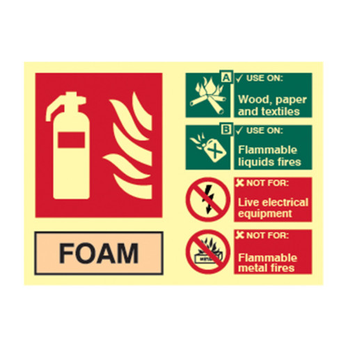 'Fire Extinguisher Composite Foam' Sign, Flexible Photoluminescent Vinyl (200mm x 150mm)