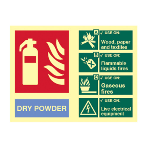 'Fire Extinguisher Composite Dry Powder' Sign, Flexible Photoluminescent Vinyl (200mm x 150mm)