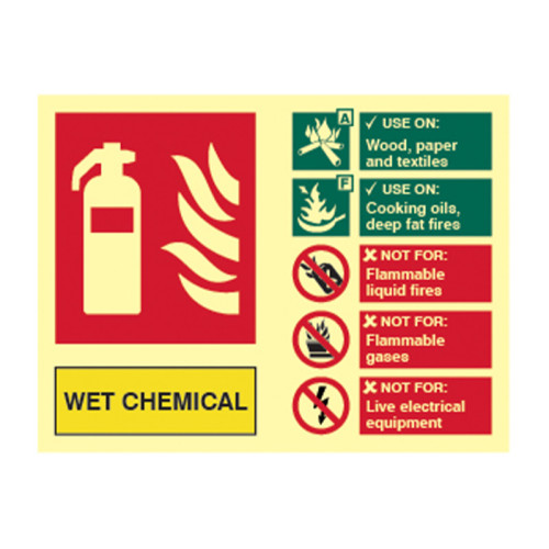 'Fire Extinguisher Composite Wet Chemical' Sign, Flexible Photoluminescent Vinyl (200mm x 150mm)