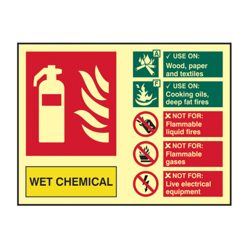 'Fire Extinguisher Composite Wet Chemical' Sign, 1.3mm Rigid Self-Adhesive Photoluminescent (200mm x 150mm)