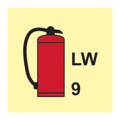 'Portable Fire Extinguisher LW 9' Sign, 1.3mm Self-Adhesive Rigid Photoluminescent Board (150mm x 150mm)