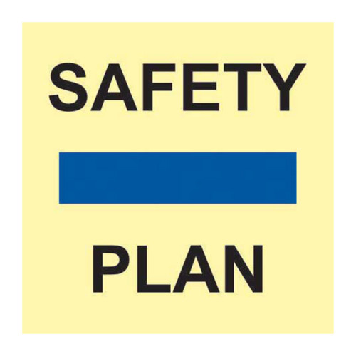 'Safety Plan' Sign, 1.3mm Self-Adhesive Rigid Photoluminescent Board (150mm x 150mm)