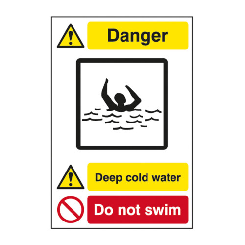 'Deep Cold Water Do Not Swim' Sign, Aluminium Composite Panel (400mm x 600mm)
