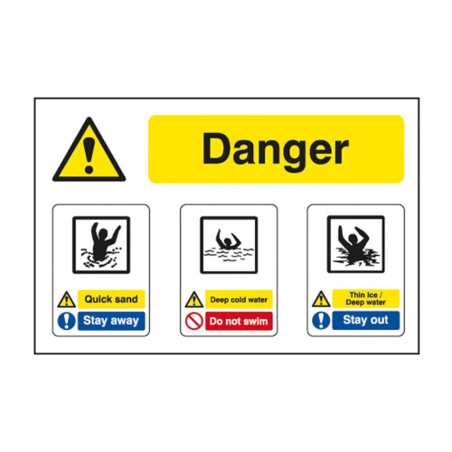'Danger Multi-Message' Sign, Aluminium Composite Panel (600mm x 400mm)