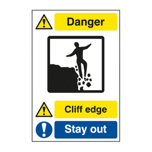'Cliff Edge Stay Out' Sign, Foamed PVC Board (400mm x 600mm)