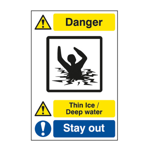 'Thin Ice Deep Water Stay Out' Sign, Foamed PVC Board (400mm x 600mm)