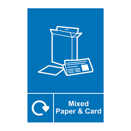'Mixed Paper & Card Recycling' Sign, Self-Adhesive Vinyl (150mm x 200mm)