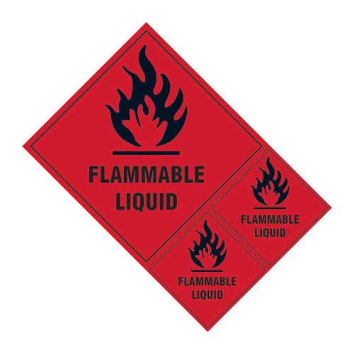 'Flammable Liquid' Labels, Self-Adhesive Vinyl (200mm x 300mm) Pack of 3