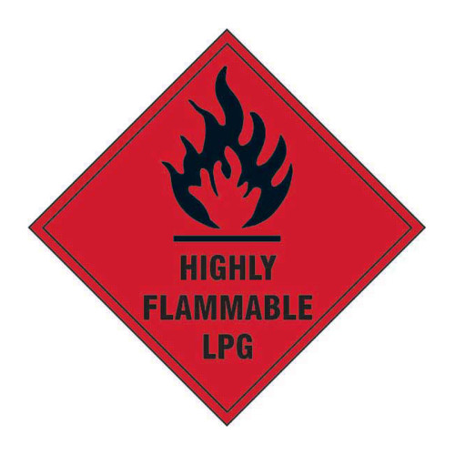 'Highly Flammable LPG' Label, Self-Adhesive Vinyl, (100mm x 100mm)