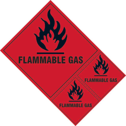 'Flammable Gas' Labels, Self-Adhesive Vinyl (200mm x 300mm) Pack of 3