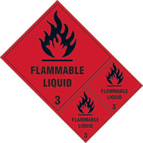 'Flammable Liquid Class 3' Labels, Self-Adhesive Vinyl (200mm x 300mm) Pack of 3