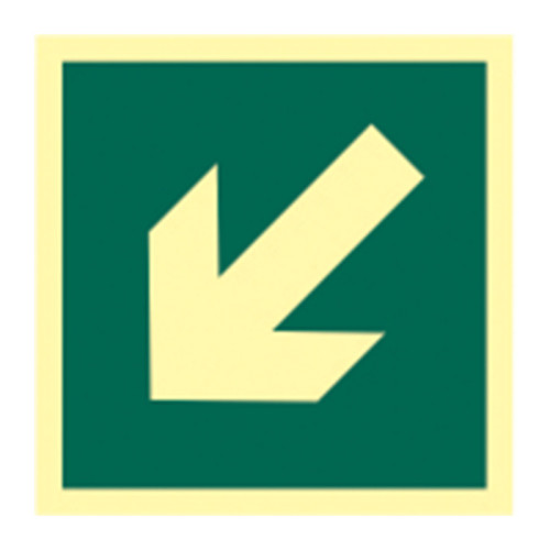'Diagonal Arrow Symbol' Sign, 1.3mm Rigid Self Adhesive Photoluminescent (150mm x 150mm)
