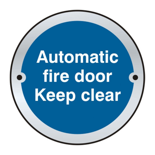 'Automatic Fire Door Keep Clear' Door Disc, Satin Anodised Aluminium, (75mm Dia.)