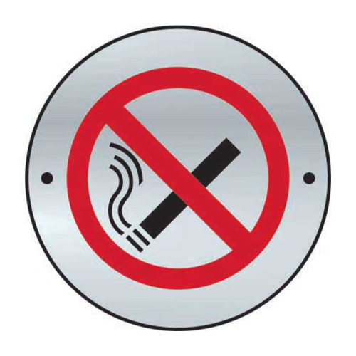 'No Smoking Graphic' Door Disc, Satin Anodised Aluminium, (75mm Dia.)