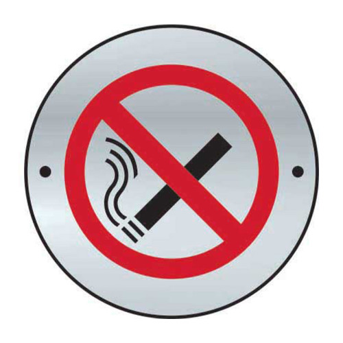 'No Smoking Graphic' Door Disc, Satin Stainless Steel, (75mm Dia.)