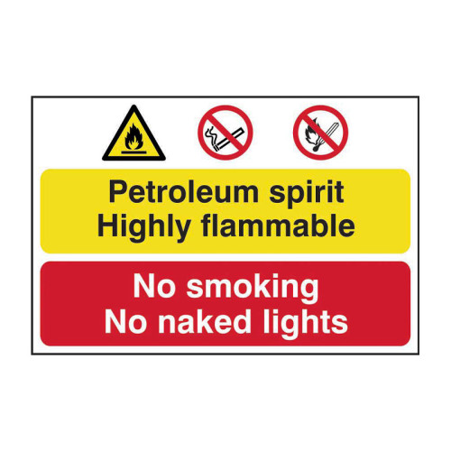 Petroleum spirit / No smoking or naked lights - PP - 1.2mm Polypropylene Non Adhesive - Non Bagged - (600 x 400mm)