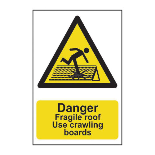 Danger Fragile roof Use crawling boards - PP - 1.2mm Polypropylene Non Adhesive - Non Bagged - (400 x 600mm)