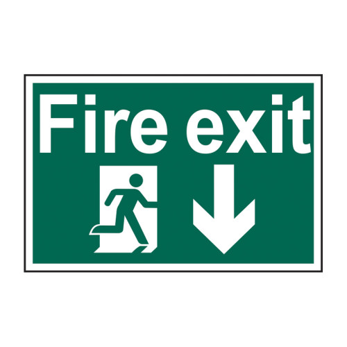 Fire exit running man arrow down - 1.2mm Recyclable PP (600 x 400mm)