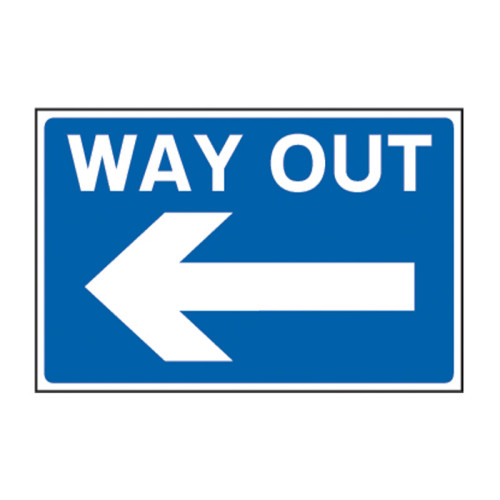 'Way Out Arrow Left' Sign, 3mm Foamex PVC Board (600mm x 400mm)