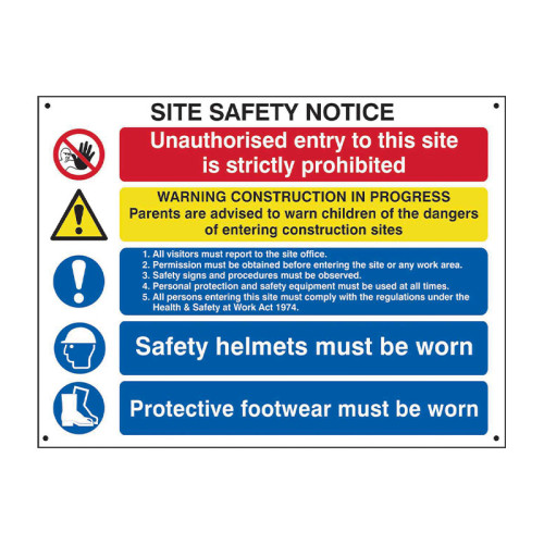 'Composite Site Safety Notice', 3mm Foamed Polypropylene Board, (800mm x 600mm)