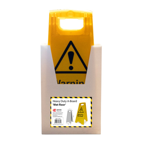 'Heavy-Duty A-Board Warning Wet Floor' Sign, Polypropylene, Yellow, (620mm x 210mm x 300mm), Box Deal of 5