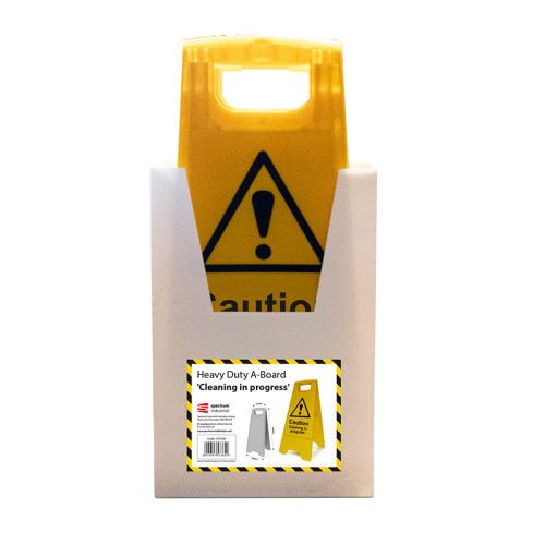 'Heavy-Duty A-Board Caution Cleaning In Progress' Sign, Polypropylene, Yellow, (620mm x 210mm x 300mm) Box Deal of 5