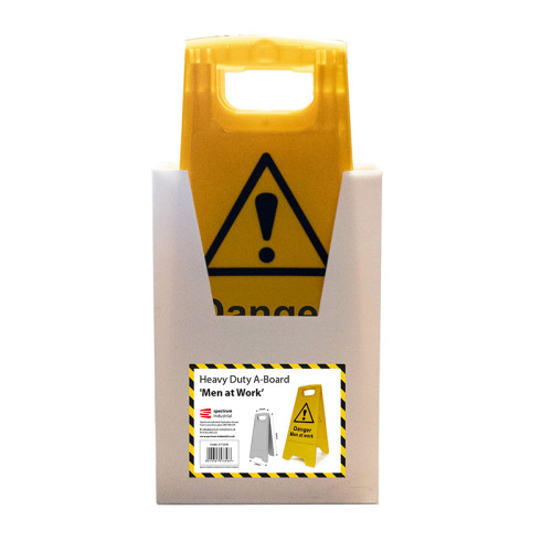 'Heavy-Duty A-Board Danger Men At Work' Sign, Polypropylene, Yellow, (620mm x 210mm x 300mm), Box Deal of 5