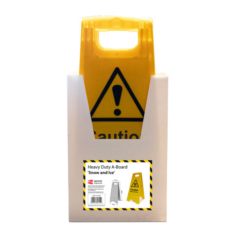 'Heavy-Duty A-Board Caution Snow And Ice' Sign, Polypropylene, Yellow, (620mm x 210mm x 300mm), Box Deal of 5