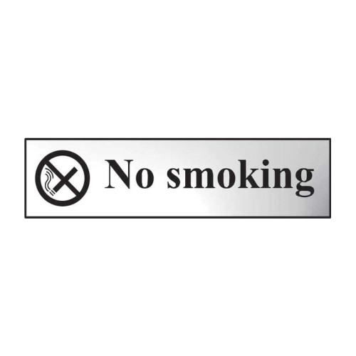 No Smoking' Sign, Chrome Effect, Self-Adhesive PP (200mm x 50mm)