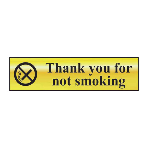 Thank You For Not Smoking' Sign, Polished Gold Effect, Self-Adhesive PP (200mm x 50mm)