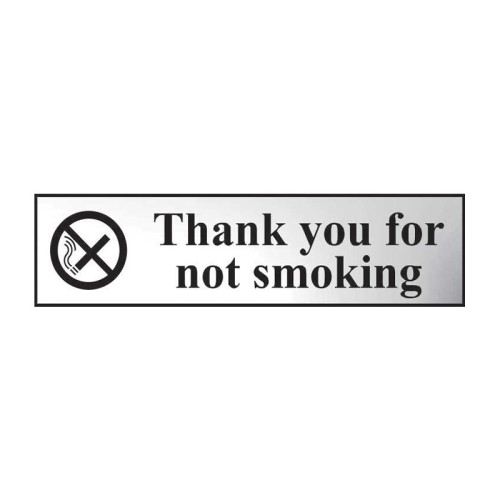 Thank You For Not Smoking' Sign, Chrome Effect, Self-Adhesive PP (200mm x 50mm)