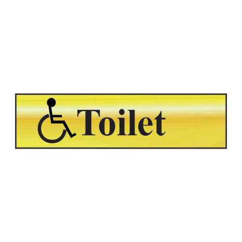 Toilet (Disabled Symbol)' Sign, Polished Gold Effect, Self-Adhesive PP (200mm x 50mm)