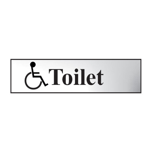 Toilet (Disabled Symbol)' Sign, Chrome Effect, Self-Adhesive PP (200mm x 50mm)