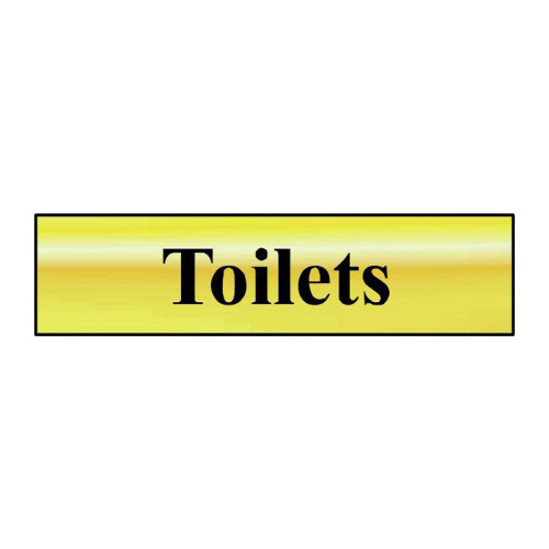 Toilets' Sign, Polished Gold Effect, Self-Adhesive PP (200mm x 50mm)