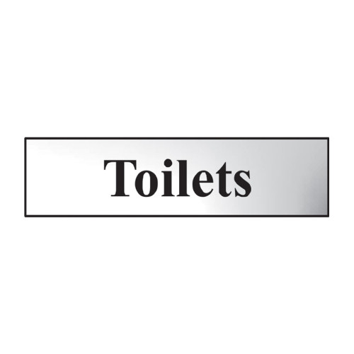 Toilets' Sign, Chrome Effect, Self-Adhesive PP (200mm x 50mm)