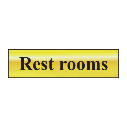 Rest Rooms' Sign, Polished Gold Effect, Self-Adhesive PP (200mm x 50mm)