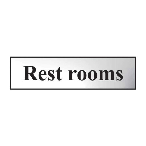 Rest Rooms' Sign, Chrome Effect, Self-Adhesive PP (200mm x 50mm)
