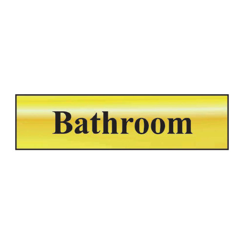 Bathroom' Sign, Polished Gold Effect, Self-Adhesive PP (200mm x 50mm)
