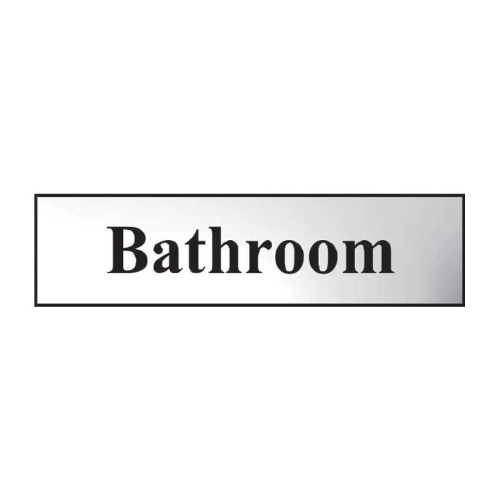 Bathroom' Sign, Chrome Effect, Self-Adhesive PP (200mm x 50mm)
