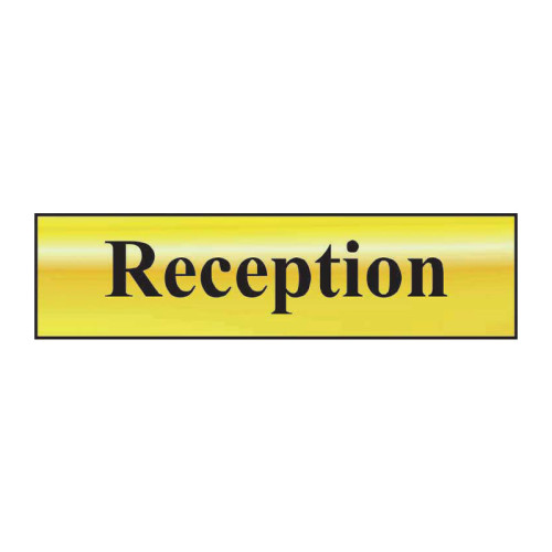 Reception' Sign, Polished Gold Effect, Self-Adhesive PP (200mm x 50mm)