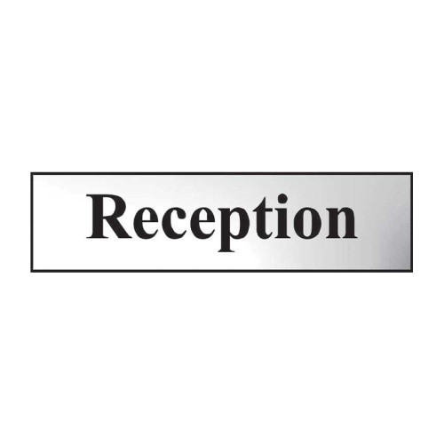 Reception' Sign, Chrome Effect, Self-Adhesive PP (200mm x 50mm)