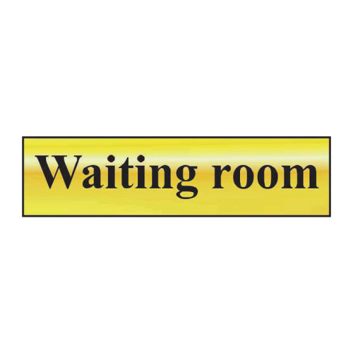 Waiting Room' Sign, Polished Gold Effect, Self-Adhesive PP (200mm x 50mm)