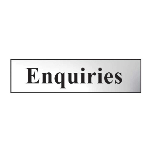 Enquiries' Sign, Chrome Effect, Self-Adhesive PP (200mm x 50mm)