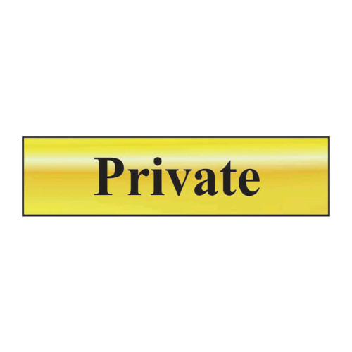 Private' Sign, Polished Gold Effect, Self-Adhesive PP (200mm x 50mm)