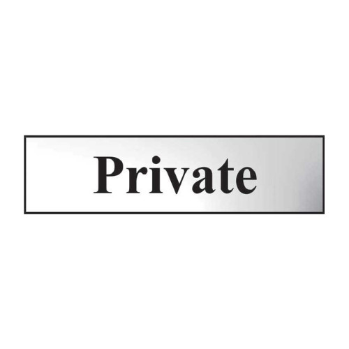 Private' Sign, Chrome Effect, Self-Adhesive PP (200mm x 50mm)