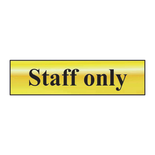 Staff Only' Sign, Polished Gold Effect, Self-Adhesive PP (200mm x 50mm)