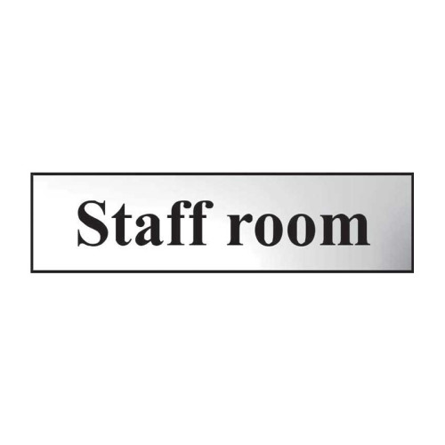 Staff Room' Sign, Chrome Effect, Self-Adhesive PP (200mm x 50mm)