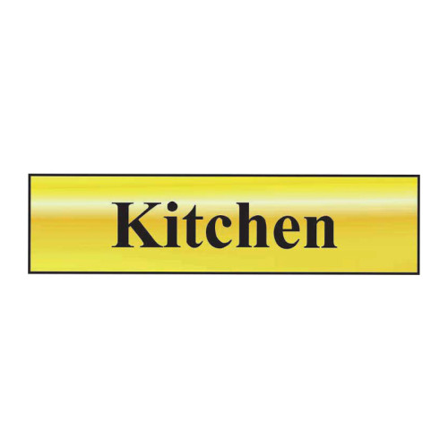 Kitchen' Sign, Polished Gold Effect, Self-Adhesive PP (200mm x 50mm)